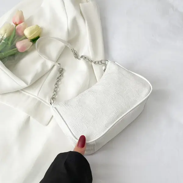Bolso de hombro con patrón de tela de fieltro de moda para mujer, bolso de mano con asa pequeña debajo del brazo, bolso de mano de lujo de color sólido para mujer con monedero - Imagen 8