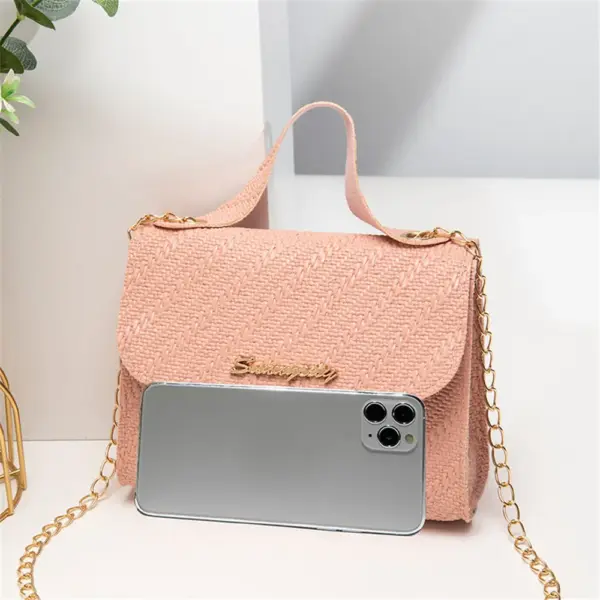 Bolso cuadrado con cadena en relieve de piel sintética de gran capacidad, tipo bandolera para teléfono móvil para mujer - Imagen 3