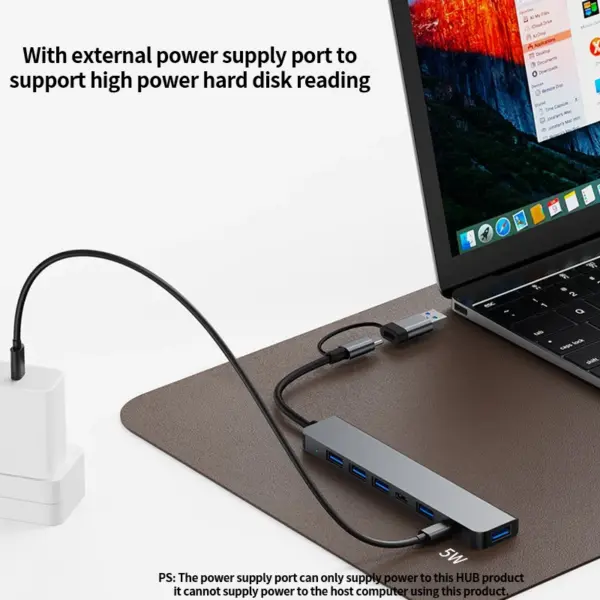 Concentrador USB C Hub USB 3.0, extensor USB 7 en 1 de aluminio, divisor USB con USB 3.0, 4 puertos USB 2.0 y 2 puertos USB C Distribuidor USB - Imagen 3