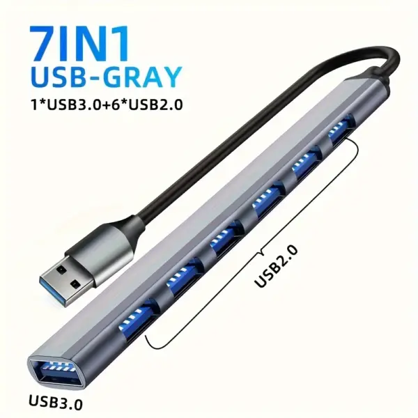 Concentrador USB C Hub USB 3.0, extensor USB 7 en 1 de aluminio, divisor USB con USB 3.0, 4 puertos USB 2.0 y 2 puertos USB C Distribuidor USB - Imagen 4