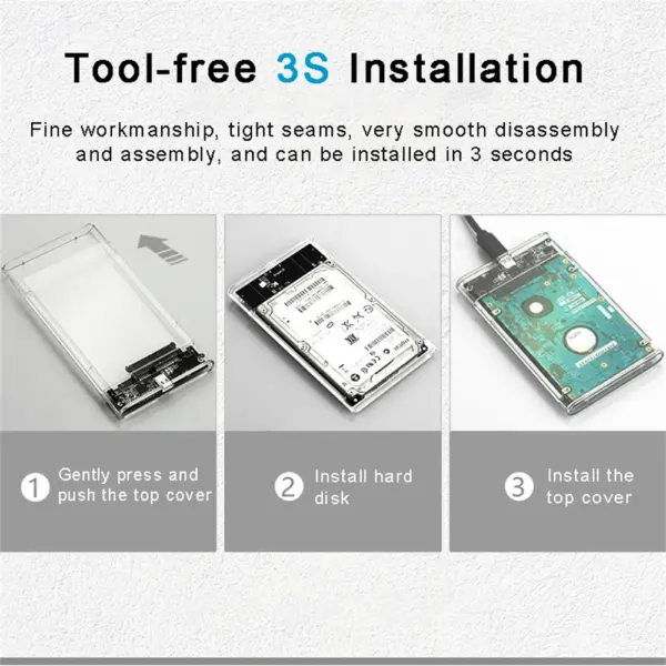 Carcasa para disco duro USB 3.0, carcasa para disco duro SATA SSD de 2,5 pulgadas con velocidad de transferencia de 5 Gbps, carcasa externa móvil, cajas para disco duro, cable - Imagen 4