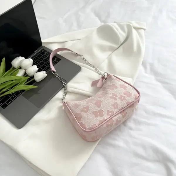 Bolso de hombro con patrón de tela de fieltro de moda para mujer, bolso de mano con asa pequeña debajo del brazo, bolso de mano de lujo de color sólido para mujer con monedero - Imagen 7