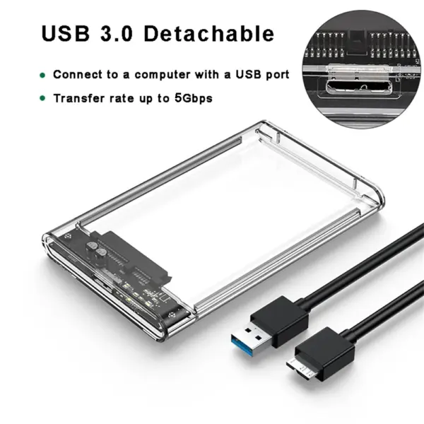 Carcasa para disco duro USB 3.0, carcasa para disco duro SATA SSD de 2,5 pulgadas con velocidad de transferencia de 5 Gbps, carcasa externa móvil, cajas para disco duro, cable - Imagen 2