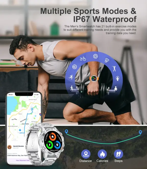 LIGE - Reloj inteligente con llamadas y Bluetooth de 1,39 pulgadas para hombre, para deportes al aire libre, fitness, control del ritmo cardíaco y de la salud, para teléfonos Android e IOS - Imagen 5
