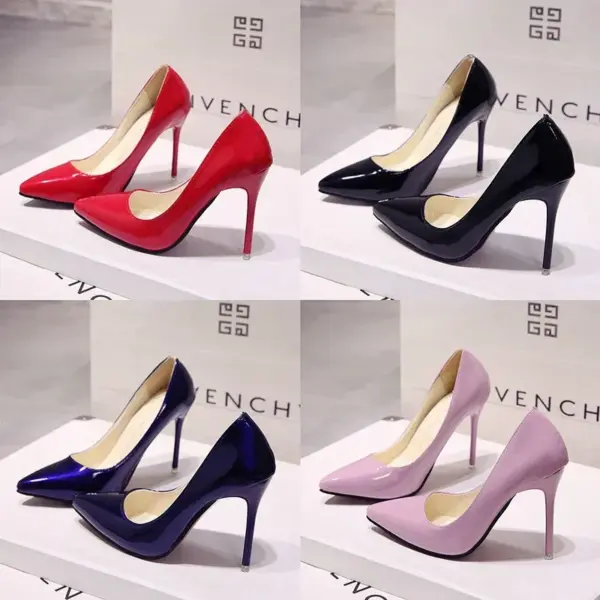 Zapatos de tacón alto color piel para mujer, de charol, sexys, con punta puntiaguda y tacón fino, para boda, 2024