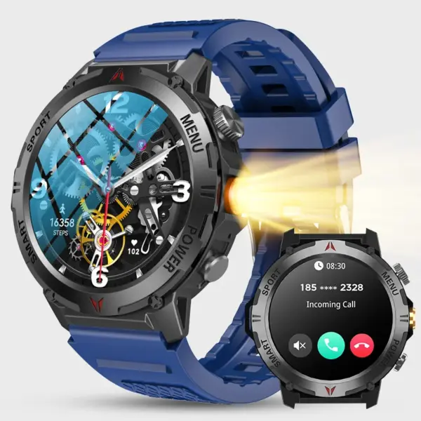 Nuevo reloj inteligente para hombre y mujer, con linterna LED, resistente al agua IP68, más de 100 modos deportivos, rastreador de actividad física, marco de metal, reloj inteligente para exteriores - Imagen 9