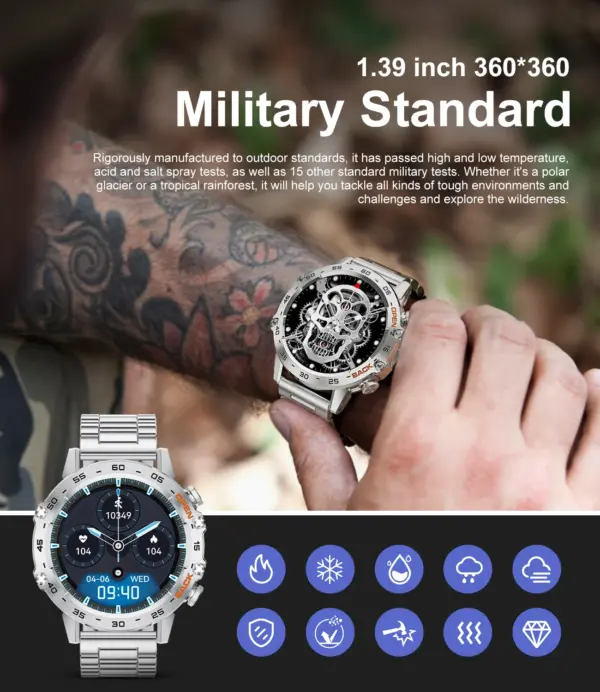 LIGE - Reloj inteligente con llamadas y Bluetooth de 1,39 pulgadas para hombre, para deportes al aire libre, fitness, control del ritmo cardíaco y de la salud, para teléfonos Android e IOS - Imagen 6