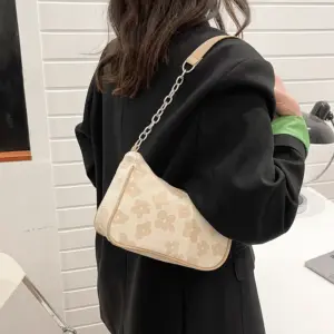 Bolso de hombro con patrón de tela de fieltro de moda para mujer, bolso de mano con asa pequeña debajo del brazo, bolso de mano de lujo de color sólido para mujer con monedero