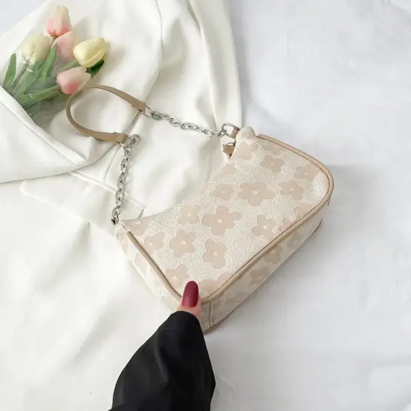 Bolso de hombro con patrón de tela de fieltro de moda para mujer, bolso de mano con asa pequeña debajo del brazo, bolso de mano de lujo de color sólido para mujer con monedero - Imagen 9