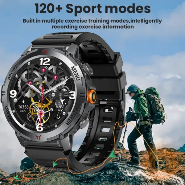 Nuevo reloj inteligente para hombre y mujer, con linterna LED, resistente al agua IP68, más de 100 modos deportivos, rastreador de actividad física, marco de metal, reloj inteligente para exteriores - Imagen 4