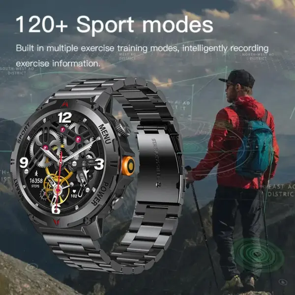 Nuevo reloj inteligente para hombre y mujer, con linterna LED, resistente al agua IP68, más de 100 modos deportivos, rastreador de actividad física, marco de metal, reloj inteligente para exteriores - Imagen 2