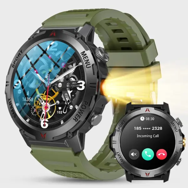 Nuevo reloj inteligente para hombre y mujer, con linterna LED, resistente al agua IP68, más de 100 modos deportivos, rastreador de actividad física, marco de metal, reloj inteligente para exteriores - Imagen 8