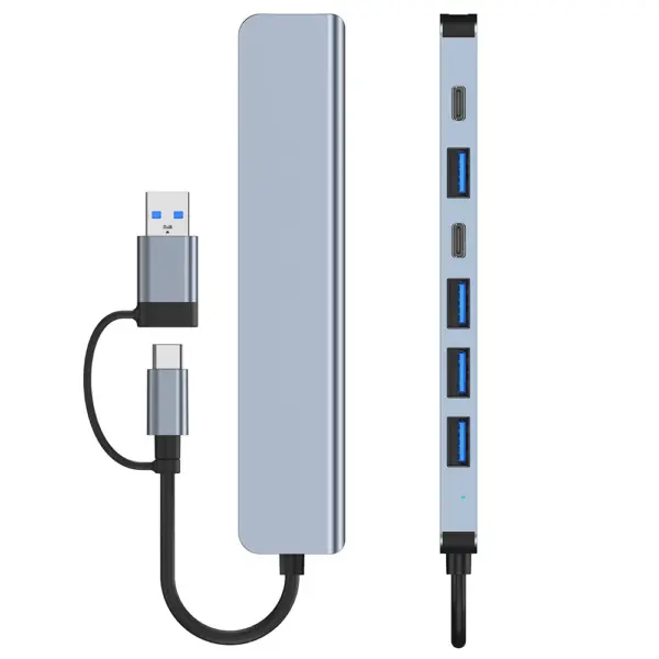 Concentrador USB C Hub USB 3.0, extensor USB 7 en 1 de aluminio, divisor USB con USB 3.0, 4 puertos USB 2.0 y 2 puertos USB C Distribuidor USB - Imagen 6